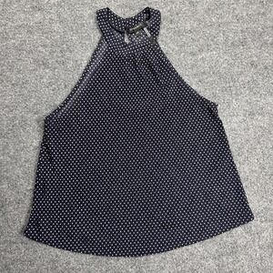 Dynamite Women's P/S Polka Dot Halter Top Navy Blue Sleeveless Casual Blouse‎